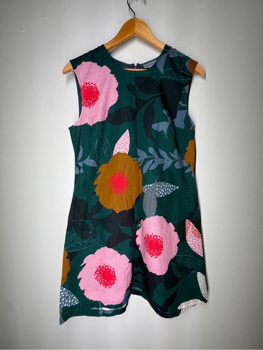 Anthropologie Floral Linen Blend Shift Dress Artsy Botanical Boho Lagenlook PM - Picture 2 of 8
